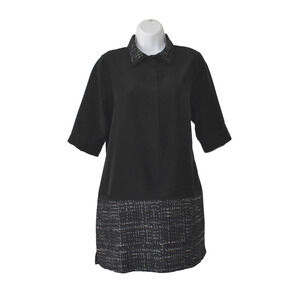 A8 Auth RUTI Black Mixed Media Tweed Skirt S/S Hidden Zip Front Dress Size 1